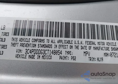 2012 Dodge Journey Crew z USA, uszkodzony, nr VIN 3C4PDDDG3CT148054